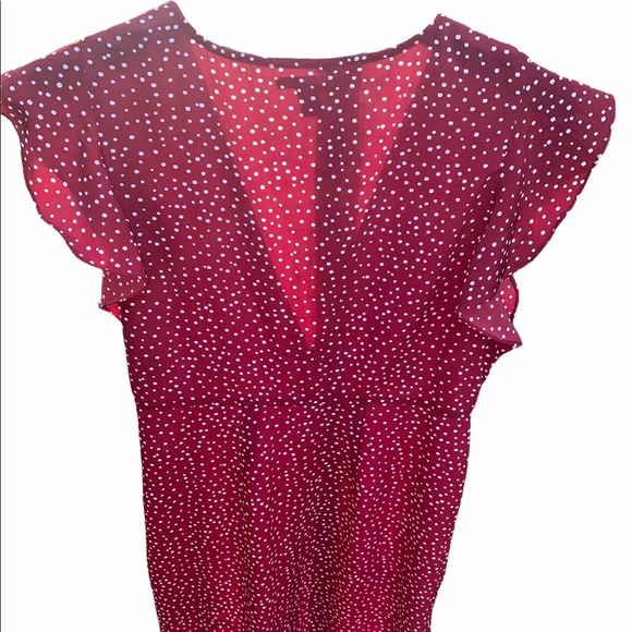 Amuse Society red polka dot maxi dress with slit; size large - Picture 4 of 7